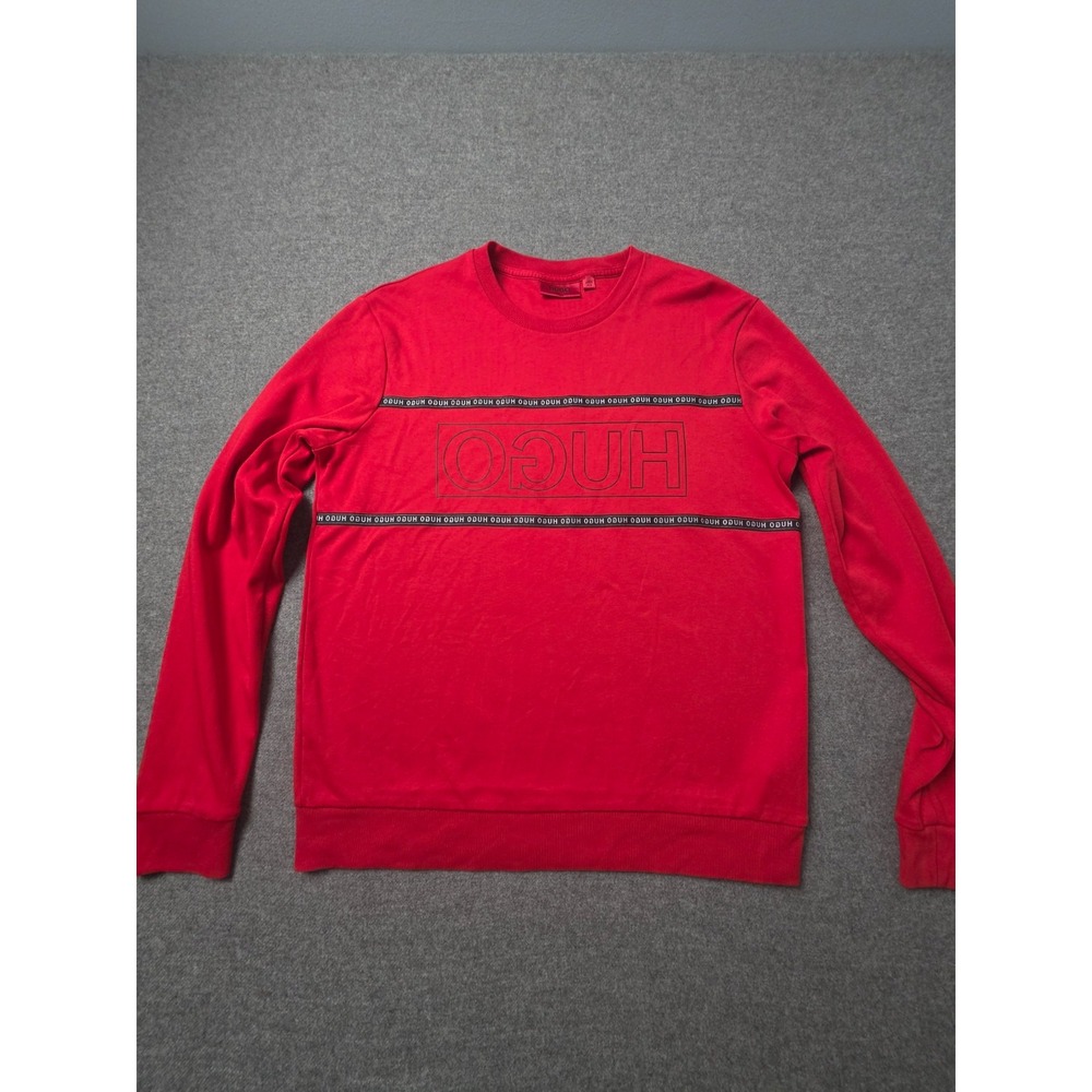 Hugo Boss Sweatshirt Mens Medium Red Graphic Print Long Sleeve Crewneck Pullover